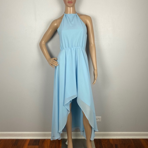 HAUTE HIPPIE BLUE HALTER HIGH-LOW MAXI DRESS - Picture 2 of 9